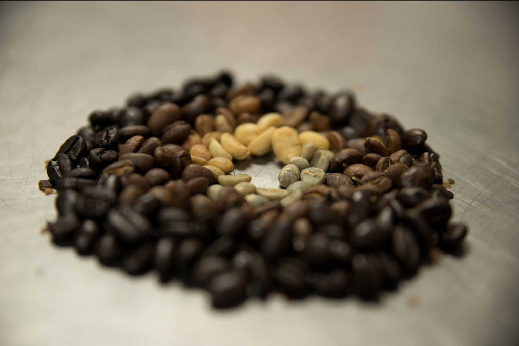 a bunch of different types of coffee beans in a pile
