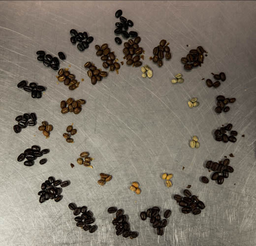 a bunch of coffee beans in a spiral