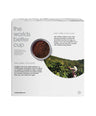 Coffee packaging with a cup of coffee and coffee beans on a white background