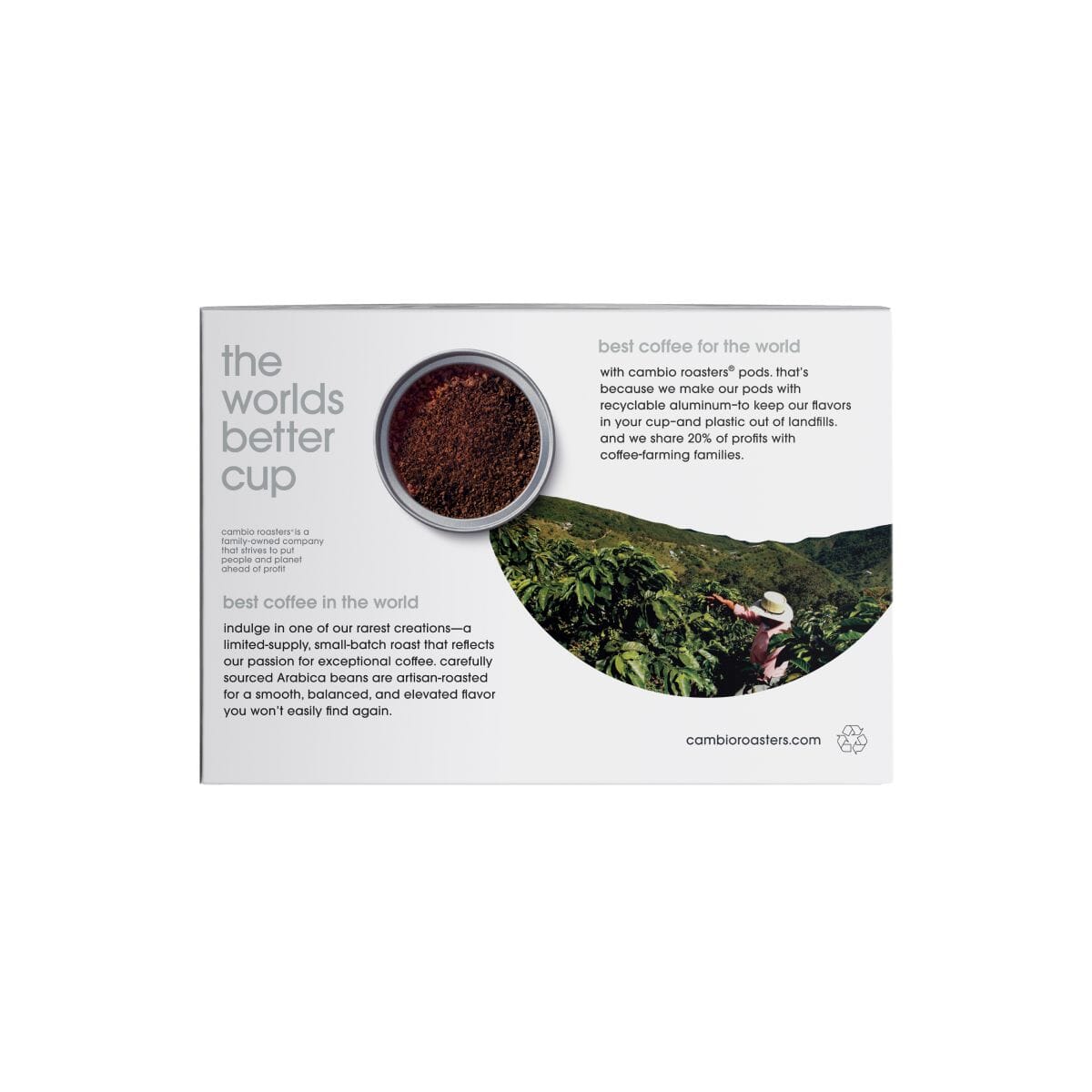 Back side view of Dark Decaf Coffee packaging with a coffee bean image and text on a white background